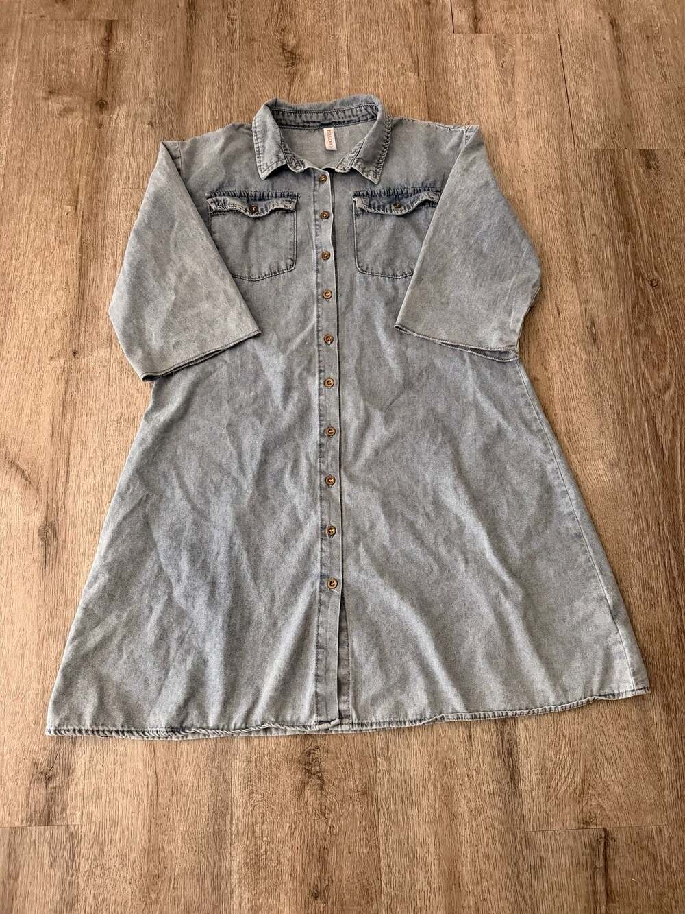 Zolucky Light Wash Denim Button Down Shirt Dress